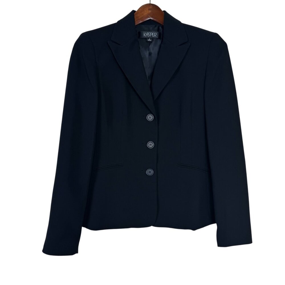 Kasper Black Career Blazer Size 4 Closet Staple Minimalist Business Classic EUC